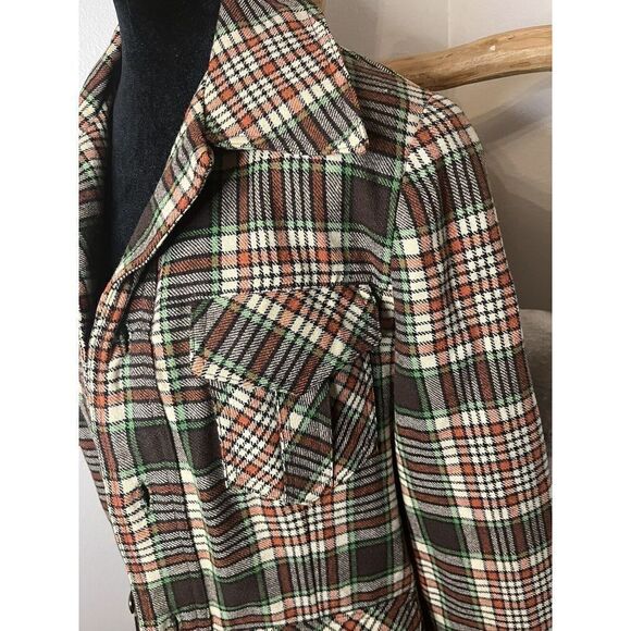 Vintage 70’s Wool Plaid Jacket/Blazer Brown/Cream/Orange/Green Fall Women’s L - Picture 7 of 16